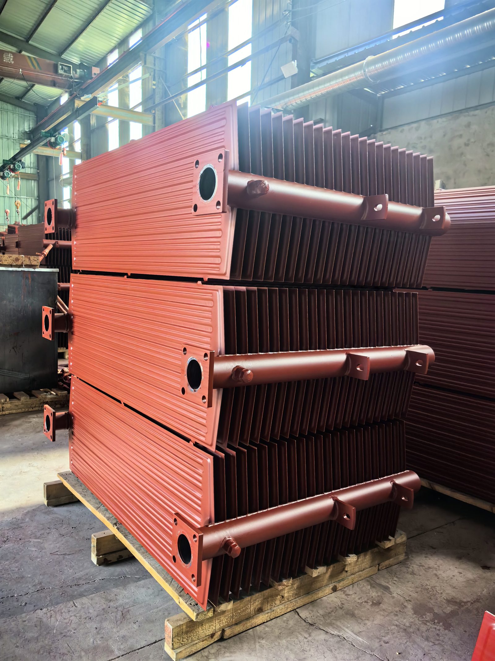 LEOtherm pressed-steel transformer panel radiators on the production line